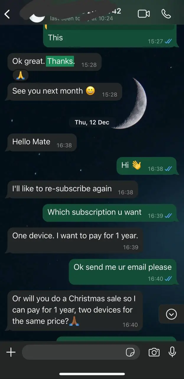MyTVWay IPTV positive customer feedback WhatsApp